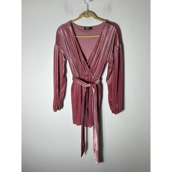 Yoins Pink Deep V Velour Long Sleeve Romper Sz S - Picture 1 of 3